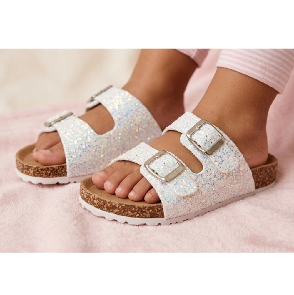 Kids White Glitter Sandals